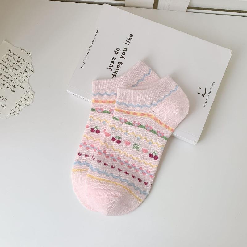 Sock Children s Short Socks, Solid Color, Autumn-winter, Boneless, Women s Boat Socks, Retro Style, Non-detachable Heel, Cute Cherry Cotton Socks 1 pair