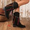 2024 Winter New Tassel Design Bohemian Style Women's Mid Calf Boots Large Size Fashion Pointed Toe Faux Suede Boot Zapatos Mujer