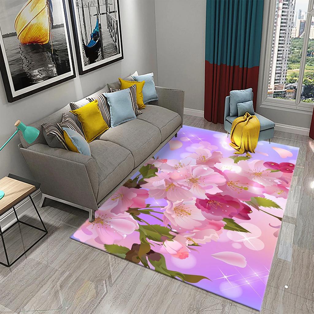 3D Pink Peach Blossom Carpet Living Room Coffee Table Area Mats Balcony Bedroom Decoration Rugs Kitchen Bathroom Anti-slip Rugs