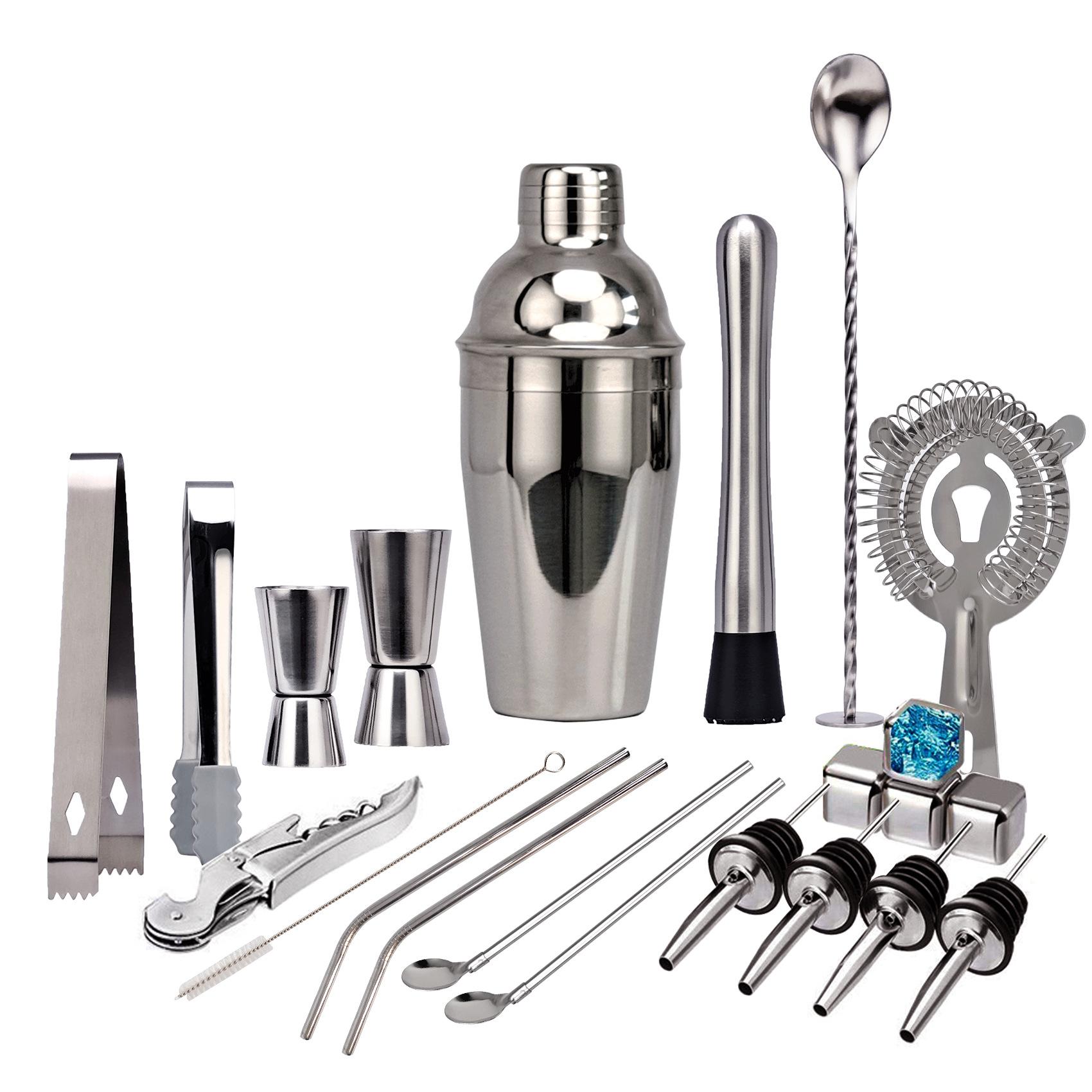 

Набор бармена из нержавеющей стали, 22 предмета, шейкер для коктейлей, дозатор, мерный стакан, инструмент для бармена