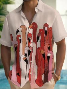 Summer Parrot Printed Shirt Men s Fashion Shirt Single-breasted Short Sleeve Hawaiian Shirt Men s New XXS