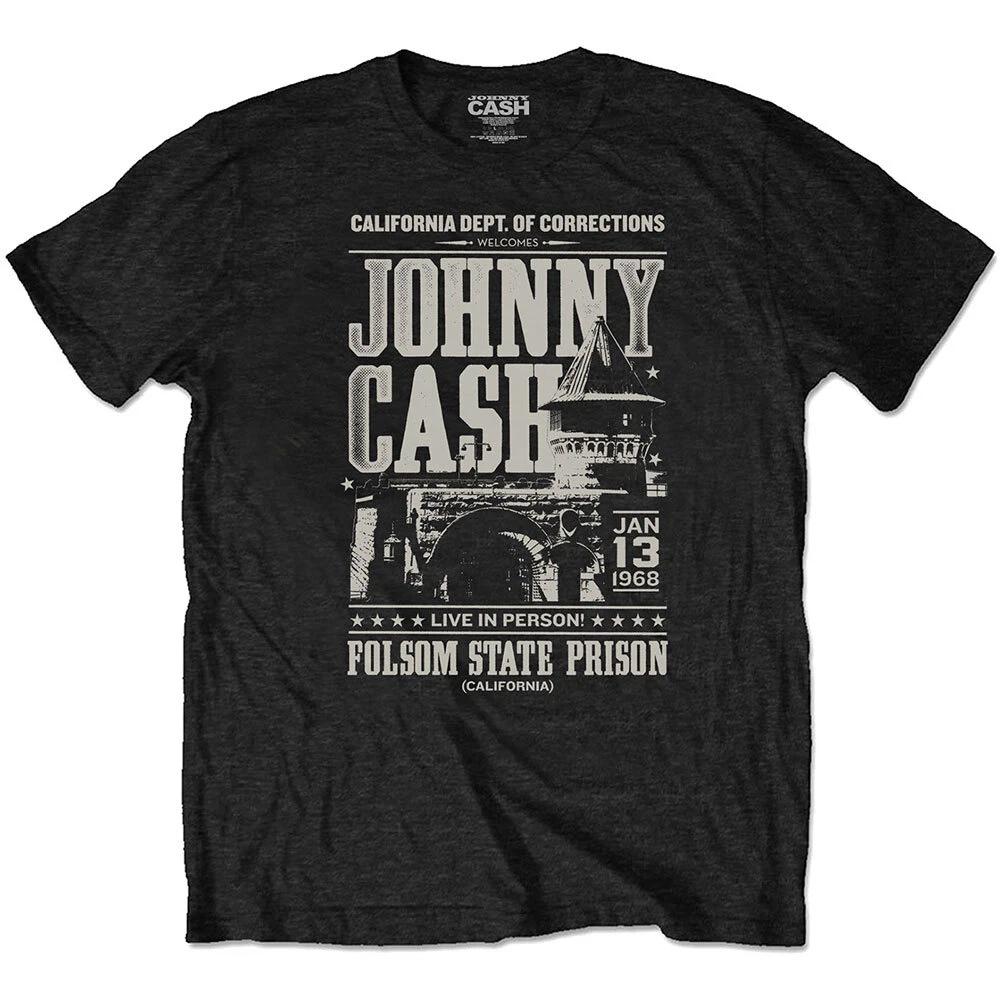 Johnny Cash Live At Folsom Prison  68 100% Cotton T-shirt Mens Tees Top Official Merchandise M/L/XL New- S
