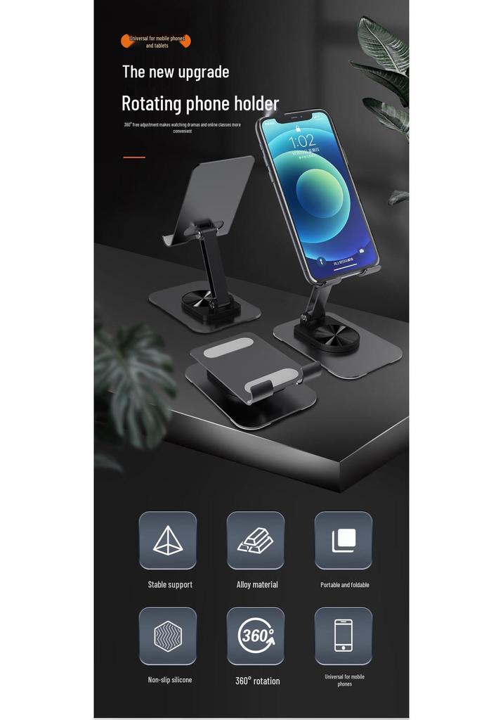 Foldable Aluminum Phone & Tablet Stand with Rotating Anti-Shake Design