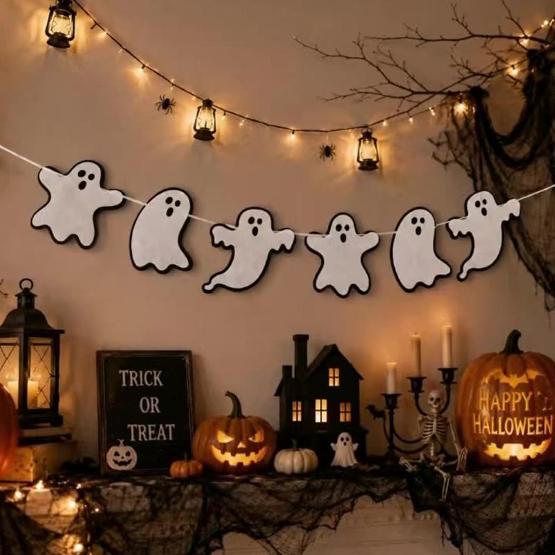 Halloween Character String Decoration 6 Varied Fabric Specter Ornament with Hanging Cord for Doorways, Classrooms, Offices,