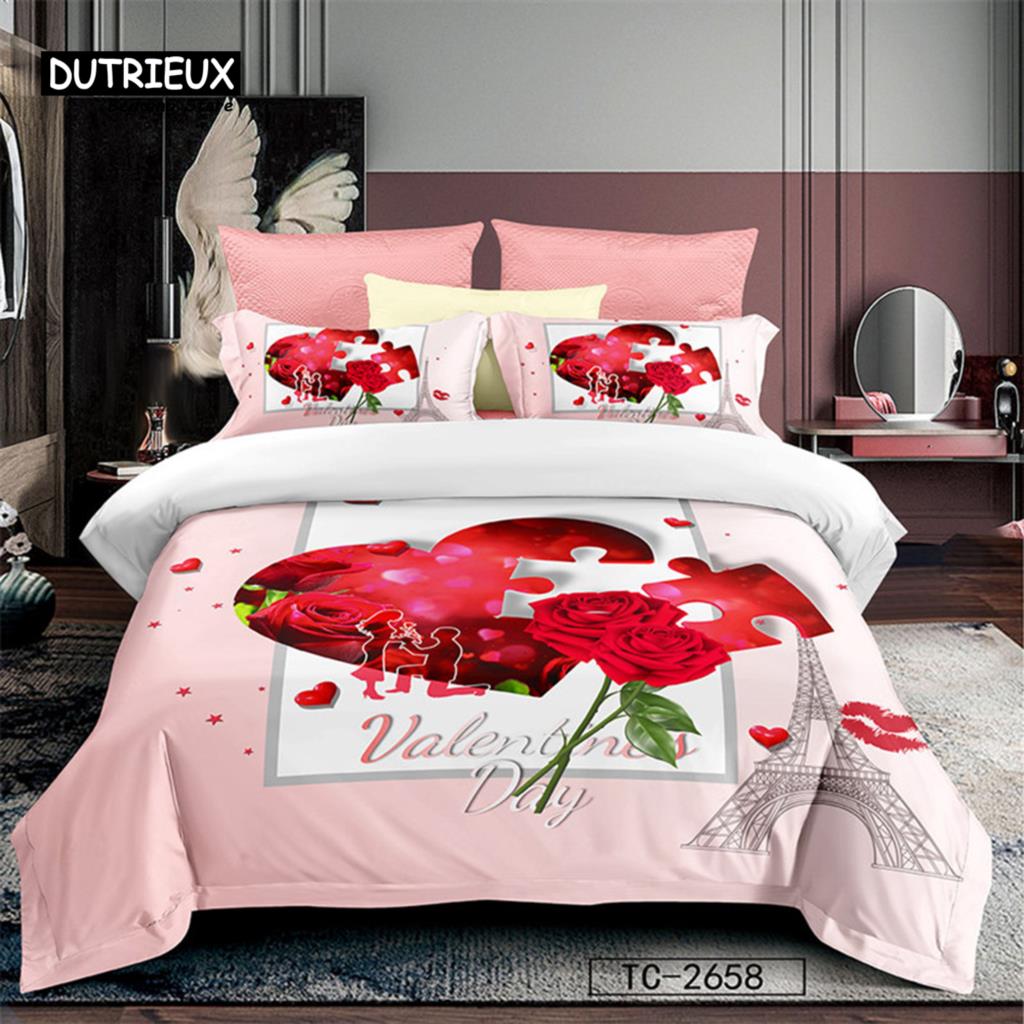Love Heart Bedding Sets Queen Size Microfiber Romantic Wedding Duvet Cover Set Gift For Valentine's Day For Girls Women Bedroom