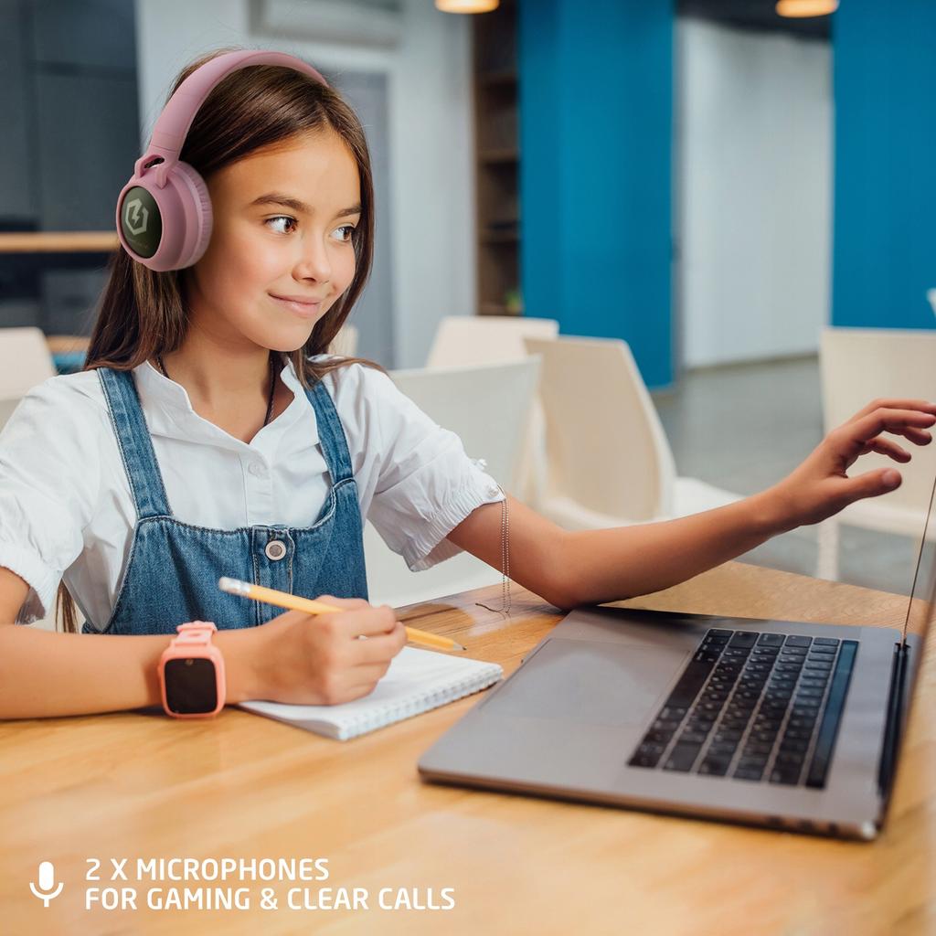 PowerLocus Buddy Pink Wireless LED Micro SD AUX Headphones for Kids