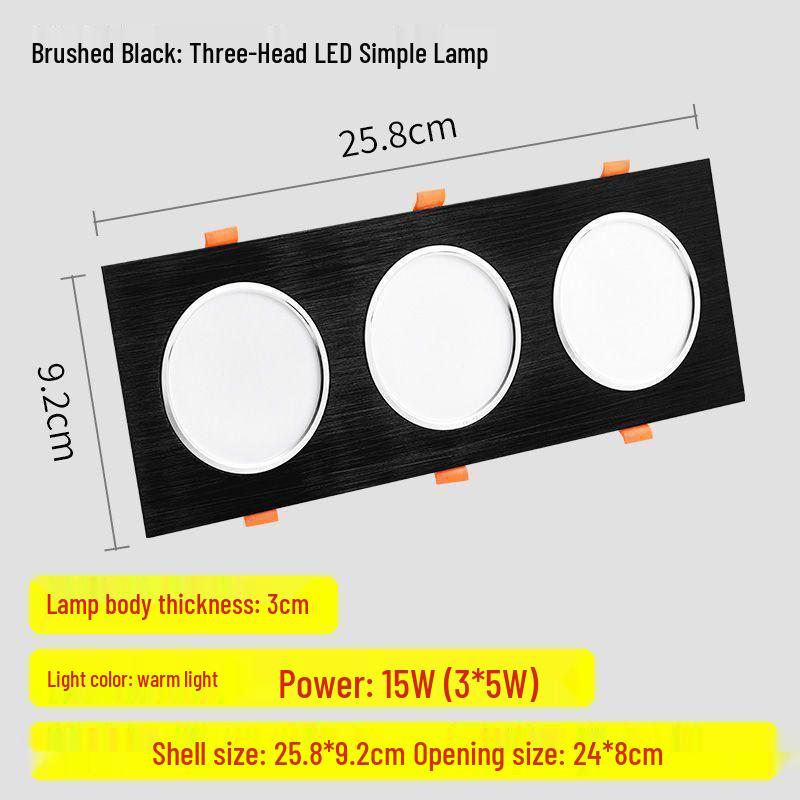 

Three-Head LED Recessed Grille Spotlight Ceiling Light with No Main Light Design Brushed Silver Aluminum Body