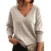 Women's Fashion Casual Solid Color Sweater Set Head V Neck Warm Long-sleeved Sweater