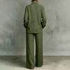 Women's Cotton Linen Loose Fit Shirt and Wide Leg Pants Set with Pockets