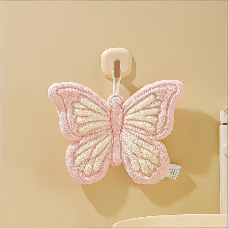

Butterfly Shape Hand Towel Coral Fleece Strong Water Absorption Bathroom Kitchen Rag Thickened Quick Drying Toilet Handkerchief розовый