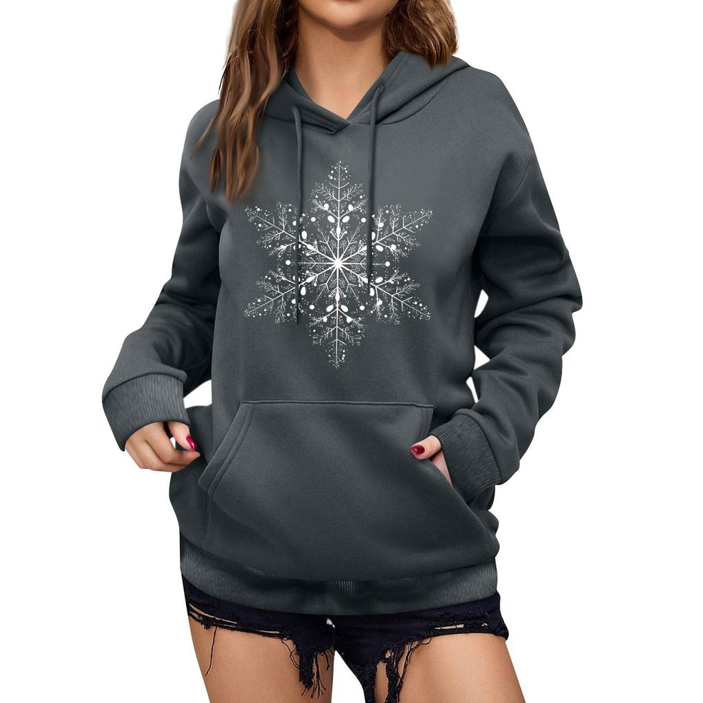 Women's Winter Christmas Printed Pullover Hooded Sweatshirt Fleece Long Sleeve Sweatshirt