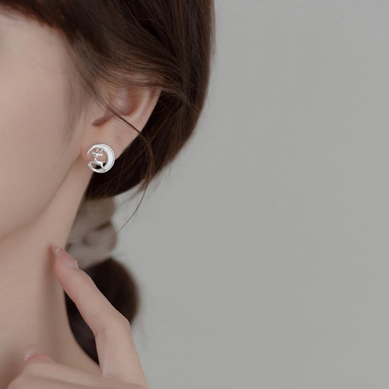 2025 Trendy Moon & Reindeer Christmas Stud Earrings: Cute, Fresh Style
