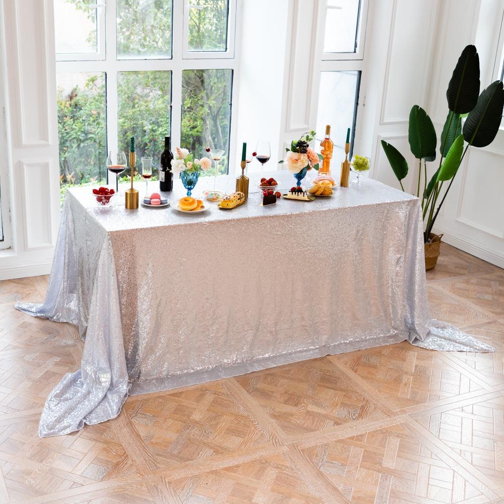 Practical Rectangular Party Sequin Tablecloth Sparkling Solid Color Table Linen Polyester Table Decoration Baby Shower