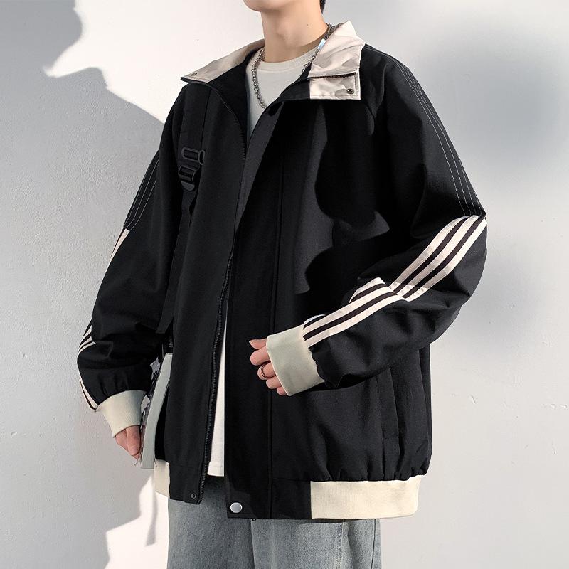Gestreifte Jacke in Kontrastfarbe für Herren im Frühling und Herbst Neue lockere Partner vielseitige Freizeitjacke für Herren