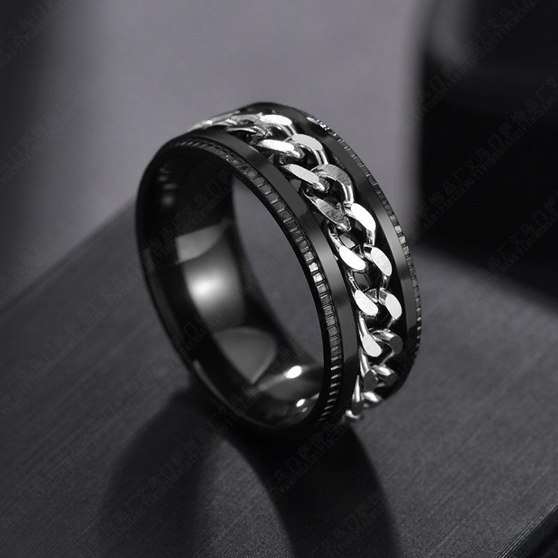Europe and the United States new stainless steel personalized men's ring rotating chain men's ring a hair accessories