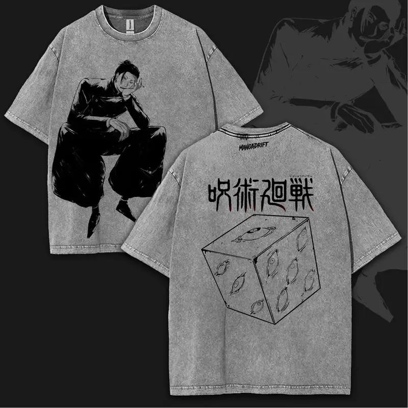 Аниме Футболка Jujutsu Kaisen Для Мужчин С Коротким Рукавом Одежда Гето Сугуру Графическая Хлопковые Футболки Харадзюку Мужская Винтажная Стиранная Футболка XXL серый 1580₽
