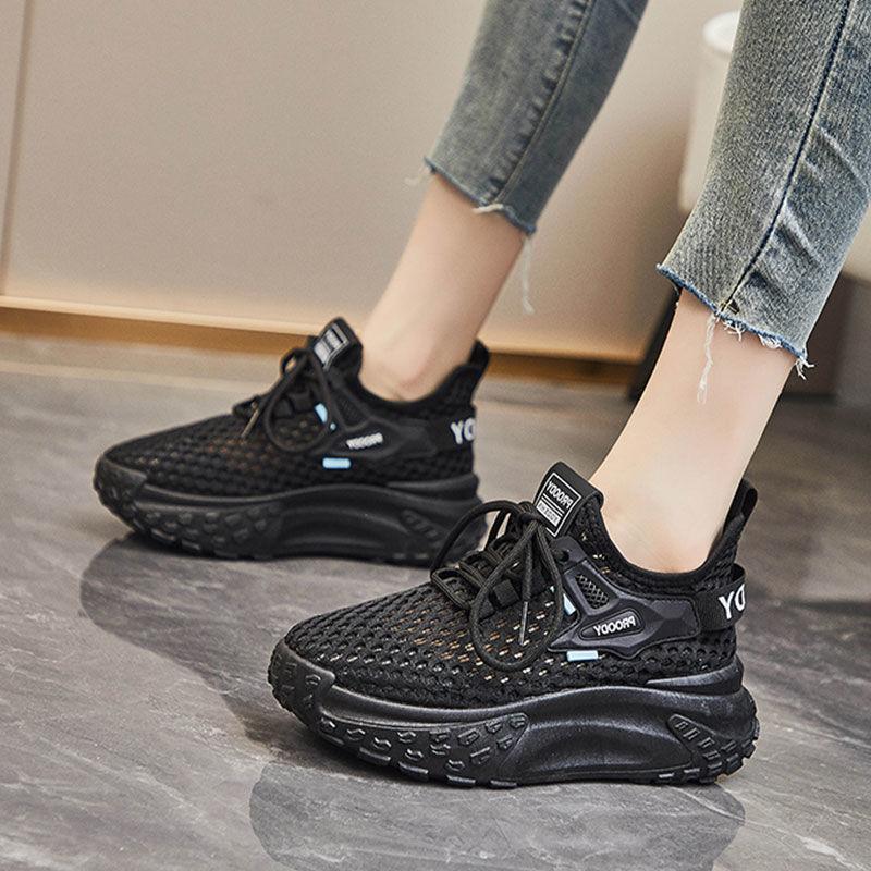 Stepping on shit feels transparent mesh sports shoes women's summer 2025 new thick soft sole thin women's shoes breathable mesh travel shoes