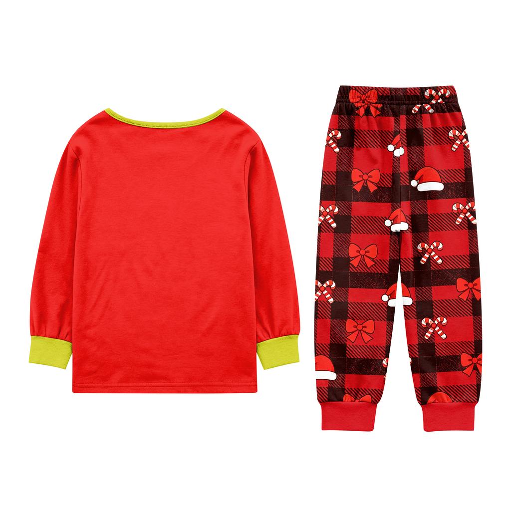 Family Matching Christmas Printed Loungewear Set with Long Sleeve Round Neck Top and Pants for Parents and Kids