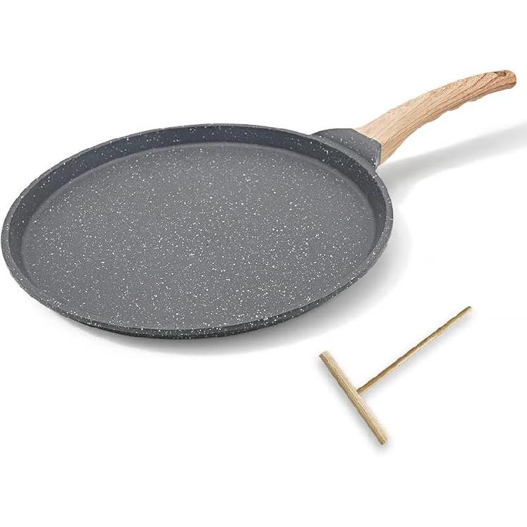 Nonstick Crepe Pan with Spreader, 8 Inch Flat Pan for Roti Indian Griddle Pan Dosa Pan, Tawa Dosa Tortilla Pan Induction Compatible - White