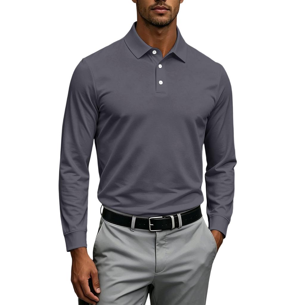 Men's Quick Dry Breathable Golf Polo Shirt Long Sleeve Button Collar Athletic Casual Shirt Sportswear