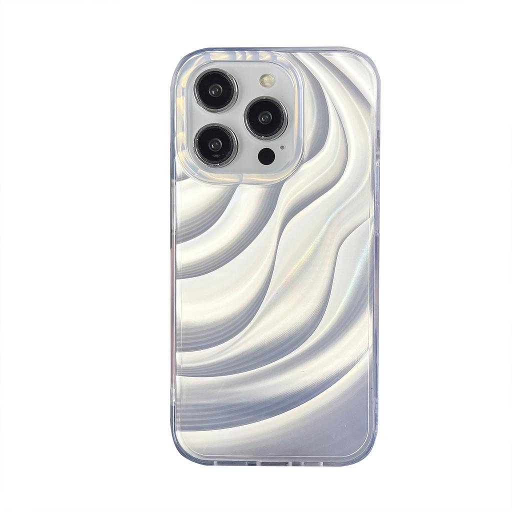 IMD double-layer colorful wave laser Apple 15pro mobile phone case iPhone17 protective case silver trend explosion