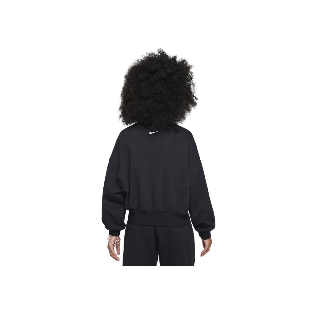 Nike Sportswear Club Fashion Crew Neck Pullover Long Sleeve Simple Versatile Kids Tops Black White HJ3373-010