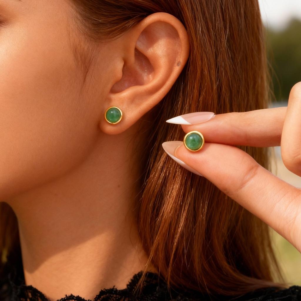 Trendy Natural Stone Earrings For Women, Stainless Steel Small Round Stud Earrings, Geometric Wedding Daily Jewelry Gifts