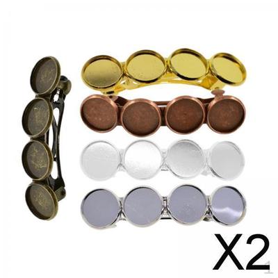 2x 5pcs Metal Hair Clips with Cabochon Setting Tray Clip Blank Round Base