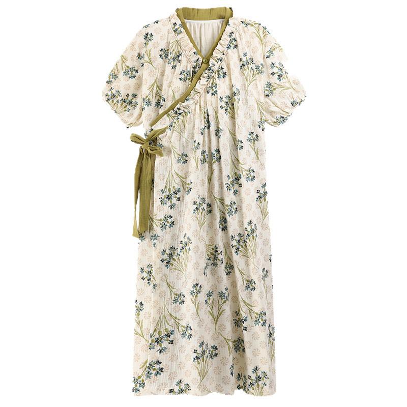 Cloud Cotton Short Sleeve Sleep Dress With Chest Padding For Comfortable Home Wear