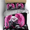 3PC Gothic Pink Angel Wings Print Bedding Set 3D Fallen Angel Duvet Cover Pillowcases Skull Skeleton Black Bed Linen