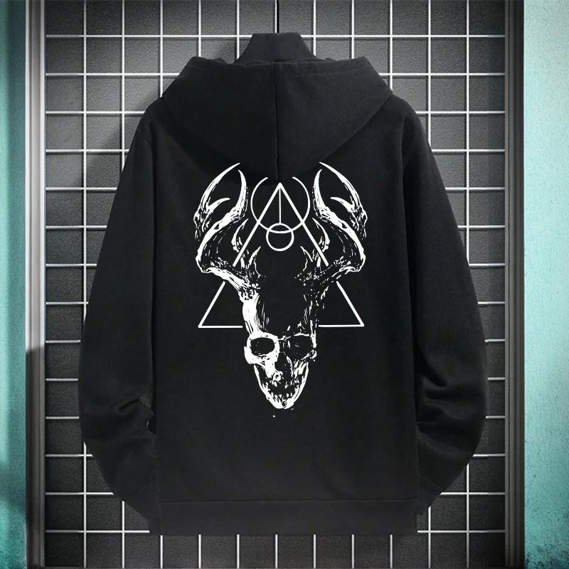 Gothic Hoodies für Herren Satanischer Horror Print Pullover 666 Zahl Streetwear 2025 Trendy Herbst Winter Warm Lässiges Sweatshirt