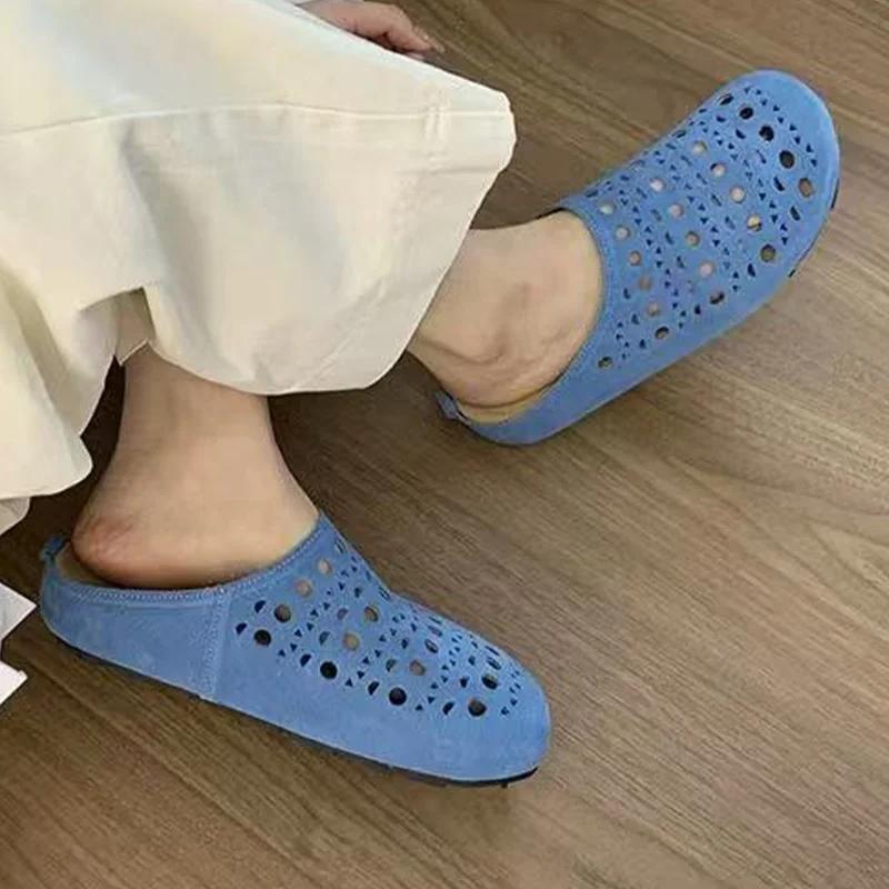 Fashion Hollow Women Flats Slippers Designer Mules Shoes Woman Sandals Fashion Slides 2025 Summer New Brand Flip Flops Home Slippers