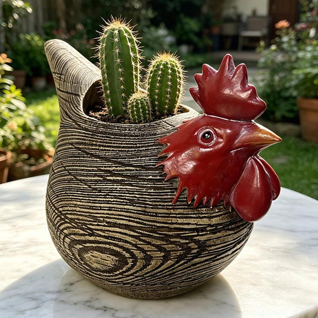 Cute Chicken Shape Ornament Creative Resin Chicken Rooster Flower Pots Indoor Resin Flower Pot Decorative For Garden Patio