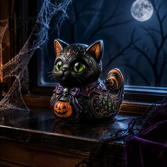 Creative Gift for Dark Aesthetic Lovers Midnight Witches Cat Duck Figurine, Fantasy Resin Mystical Animal Statue Home Statue, Gothic Cat-Duck