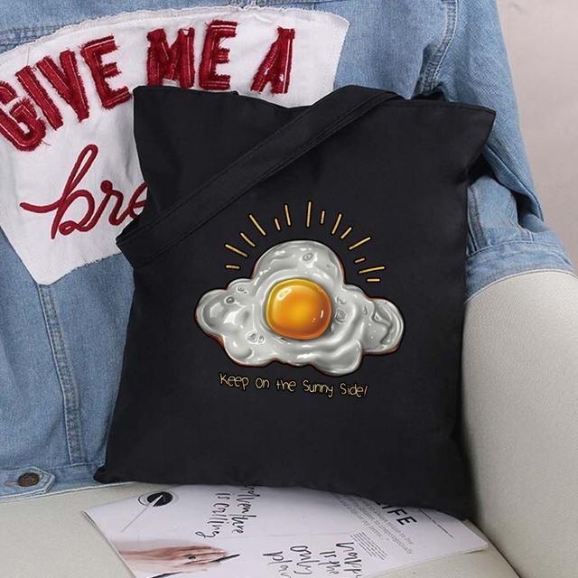 Women Shopping Bags Cute Cartoons Pattern Series Eco Shopper Shoulder Bag Fashion Black Printing Folding Handbag Canvas Tote Bag