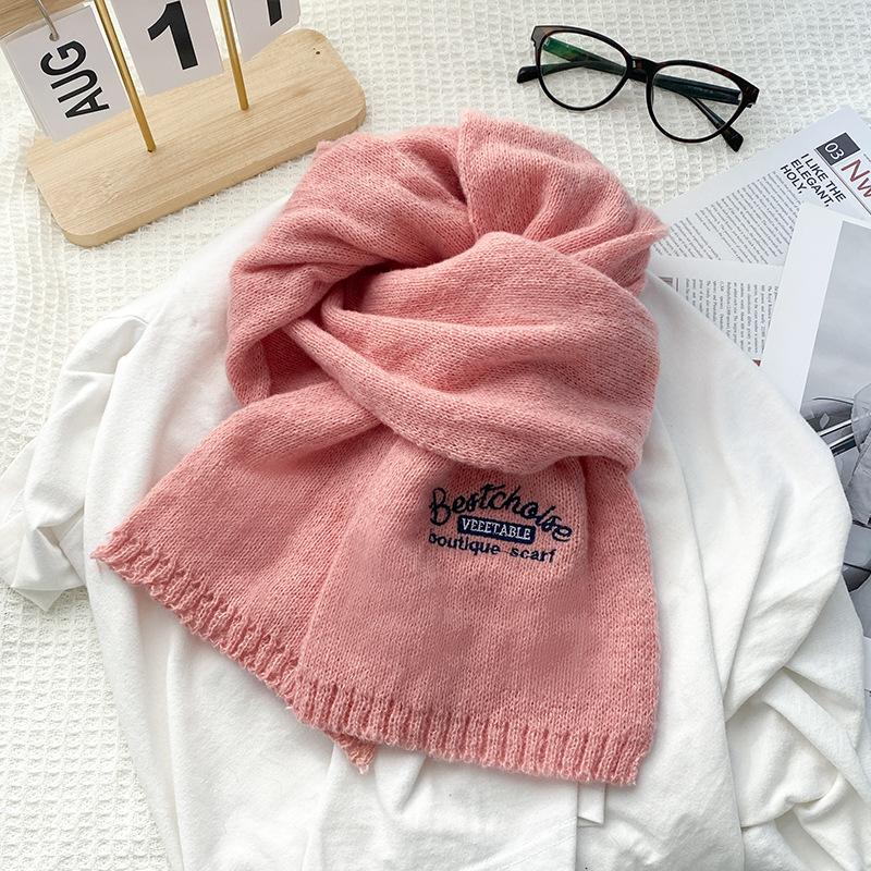 Autumn and Winter Lengthened Korean Muse Commuting Gentle and Versatile Without Tassel New Solid Color Thickened Warm Knitted Scarf