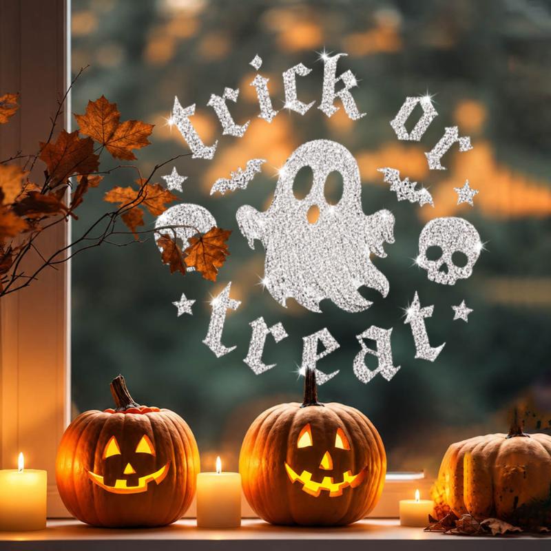 Halloween Window Clings Dual Side Same Color Cute Ghost Spider Bat Patterns Decals for Bathroom Window Holiday Home Decor