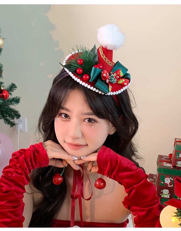 Women's Red 3D Bow Tie Reindeer Top Hat - Christmas Holiday Hair Accessory