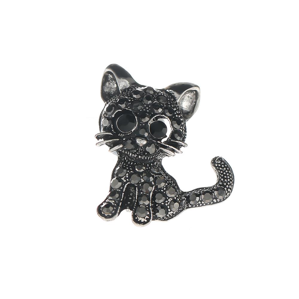 Retro Black Kitten Corsage Brooch with Diamonds
