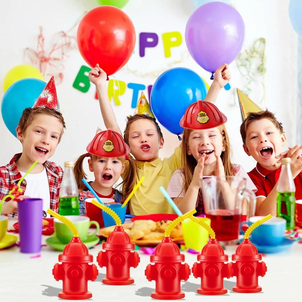 Red Fire Hydrant Water Cup Novelty Party Supplies Creative Fire Hydrant Straw Cup  Boys