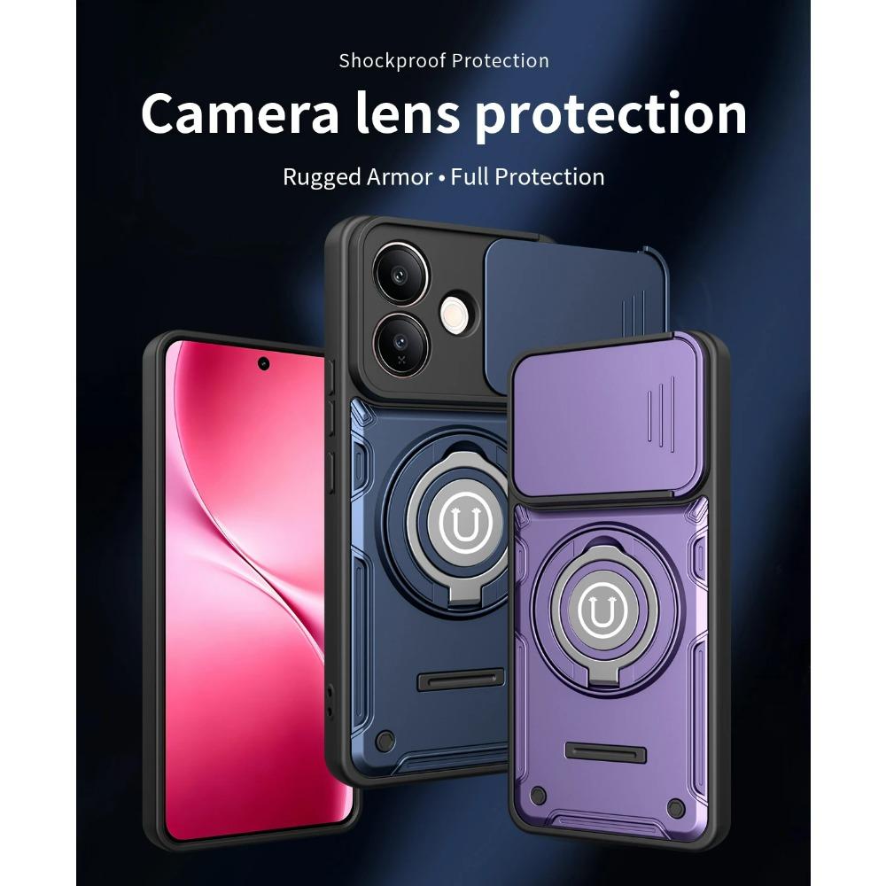 Armor Shockproof Case For VIVO V60 Lite Slide Camera Lens Protection Metal Ring Holder TPU Frame Plastic Phone Cover Fundas