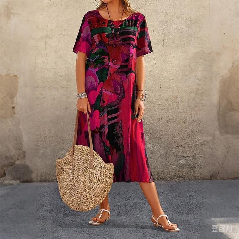 

Весенне-летнее женское платье с коротким рукавом и круглым вырезом, повседневное дышащее уличное платье-туника S красный