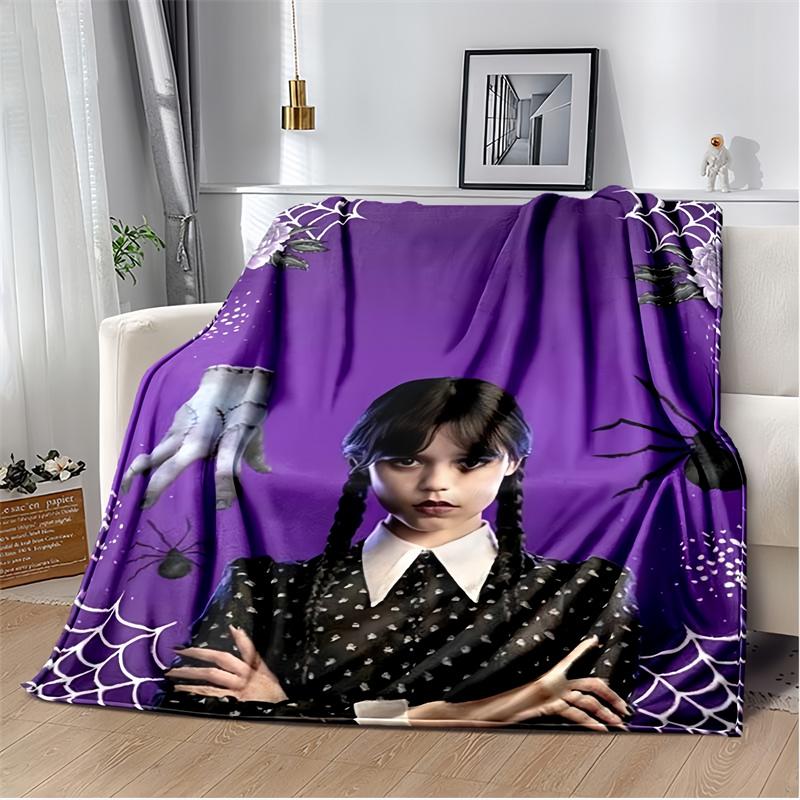 Film Wednesday Gothic Girl mit Regenschirm Druck Flanelldecke, Lila Hintergrund Überwurfdecke