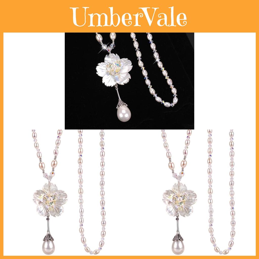 Pearl Necklace For Women Long Floral Pendant With Shell Material For Fashion Jewelry