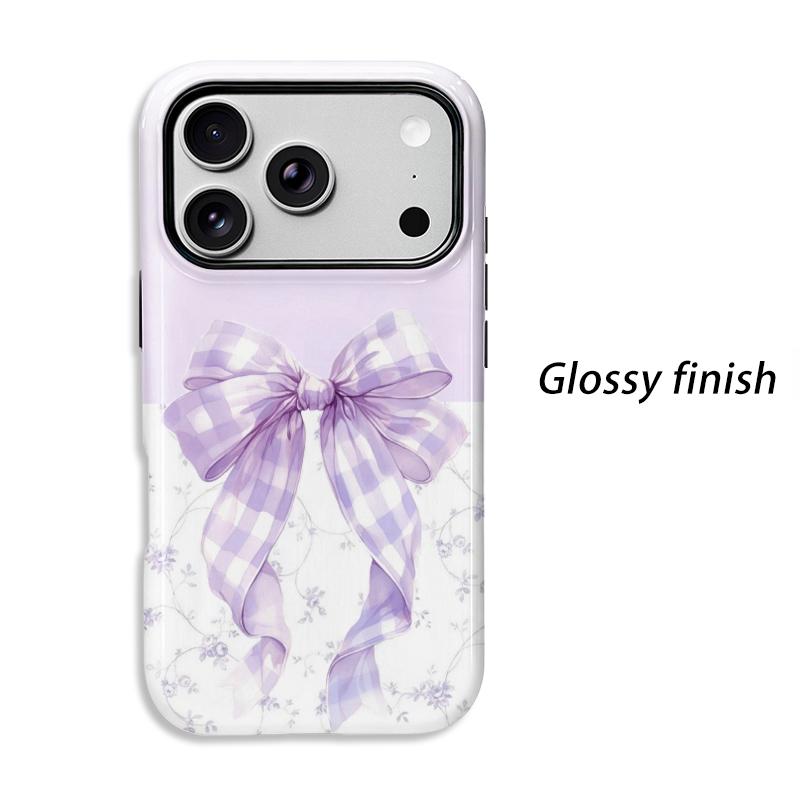 Delicate Lavender Gingham Bow Floral Toile Pattern Art Film Aesthetic Protective Shockproof Bumper Case Cover For iPhone 14 15 16 Pro Max Plus