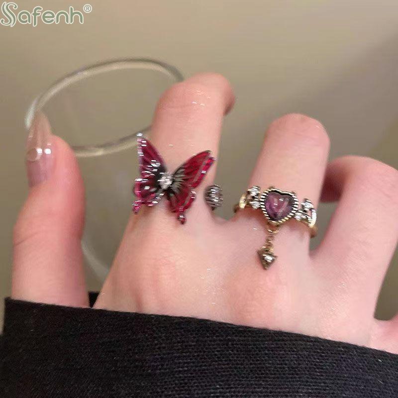 1PC Vintage Y2k Demon Heart Zircon Opening Adjustable Rings For Women Vintage Personality Rings Party Jewelry Accessories Gifts