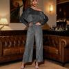 Women's Fashionable Casual Spring-autumn Long-sleeved V-neck High-waist Long Pants One-piece Suit