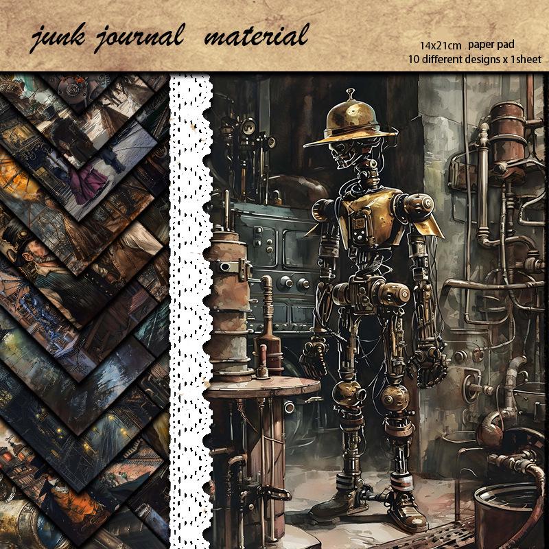 Vintage Industrial Revolution Mechanical Era Character Pattern DIY Decorative Paper (10 Sheets)