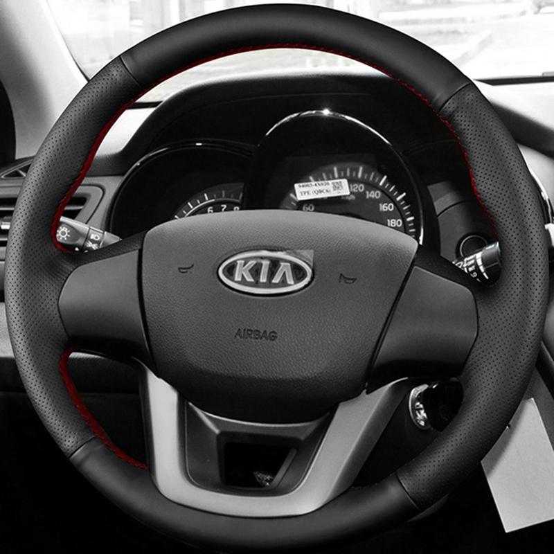DIY Black Faux Leather Non-slip And Wear-Resistant Car Steering Wheel Cover For Kia RIO 2011 2012 2013 2014 Auto Parts