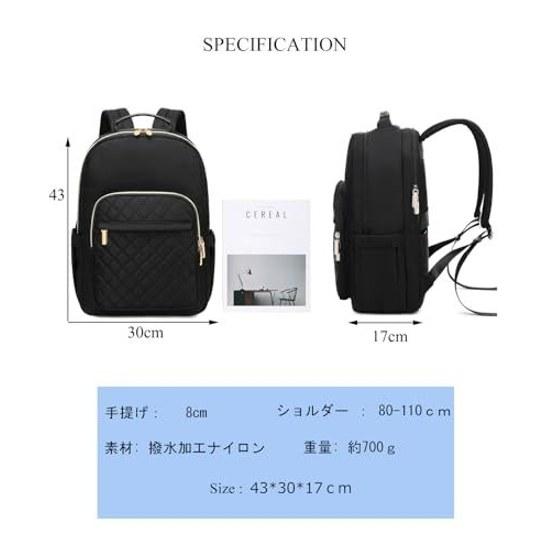 Shaelyka Backpack Womens Business Large Capacity Commuting Waterproof Rucksack A4 PC Computer Multifunctional Black Lightweight Adult Stylish Popular